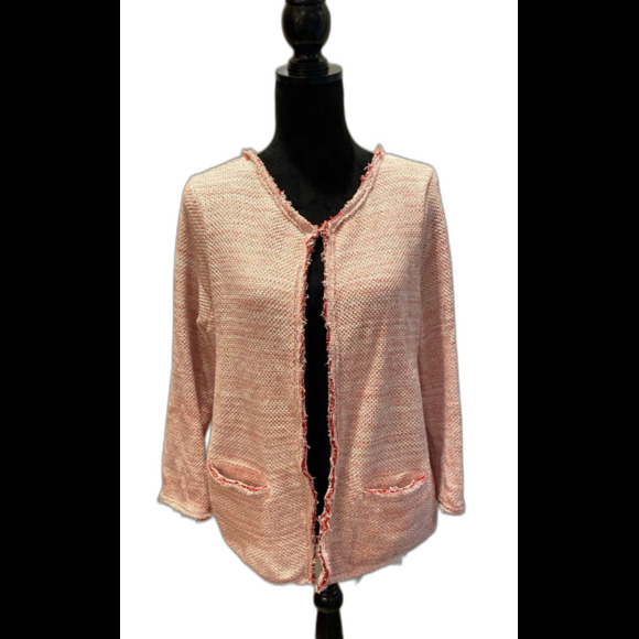 Halogen Red & White Womens Jacket Stylish Distressed with Frayed Edging Sz Large - Picture 2 of 12